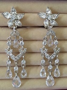 Carolee Sterling & Crystal Clip-on Earrings
